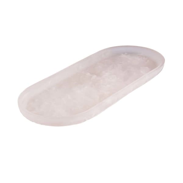 Oval tallrik, 19x44x2,6 cm, rosa vit, resin