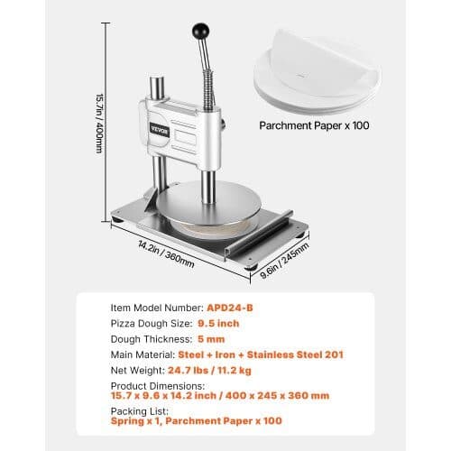 Pizzadegpress, 400x245x360 mm, rostfritt stål