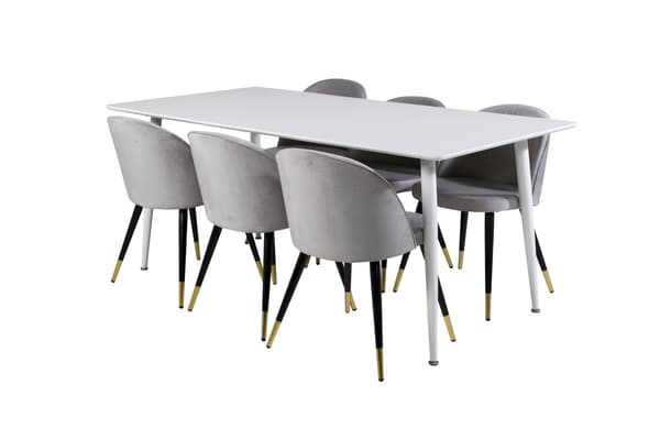 Spisebord og stole sæt Polar 180 cm hvid lys grå