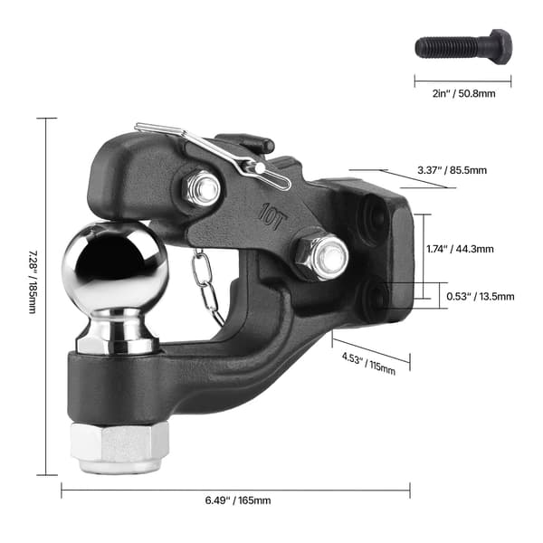 Pintle-krog, 165x115x185 mm, Sort, Stål