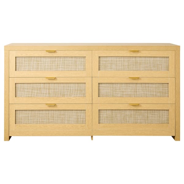 Kommode, 6-skuffers rattan kommode, 144,5x45x79,5 cm, lysebrun, opbevaring