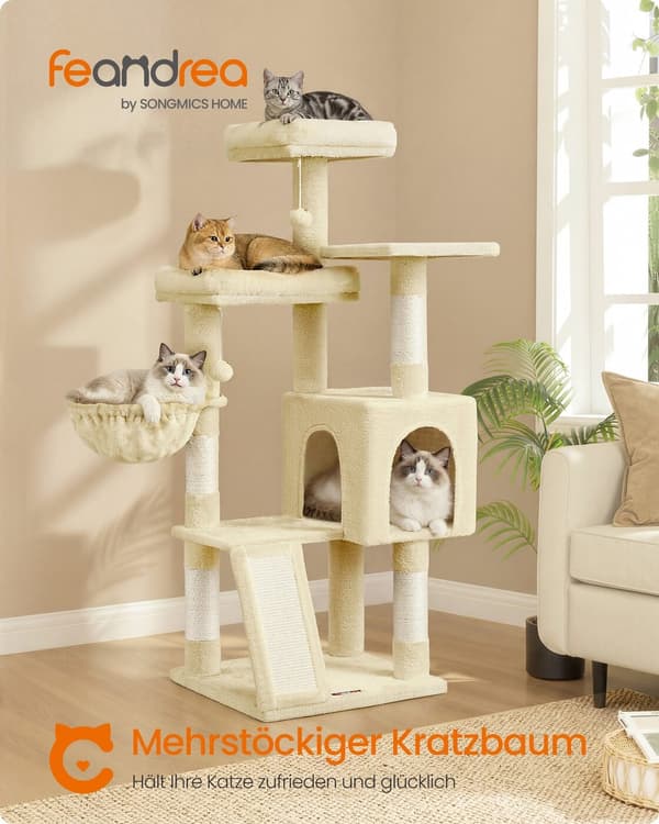 Kattträd 48x48x136 cm Beige Sisal