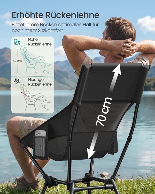 Campingstol 58x56x97 cm Sort Stålramme