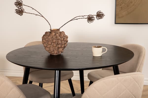 Spisebord og stol sæt 115 cm sort beige stof