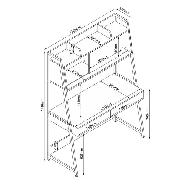 Skrivebord 124x54x171 cm Eg Hvid