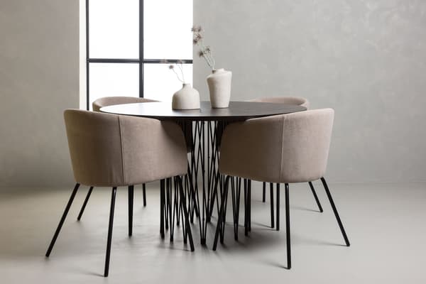 Spisebord og stol sæt 120 cm sort brun beige stof