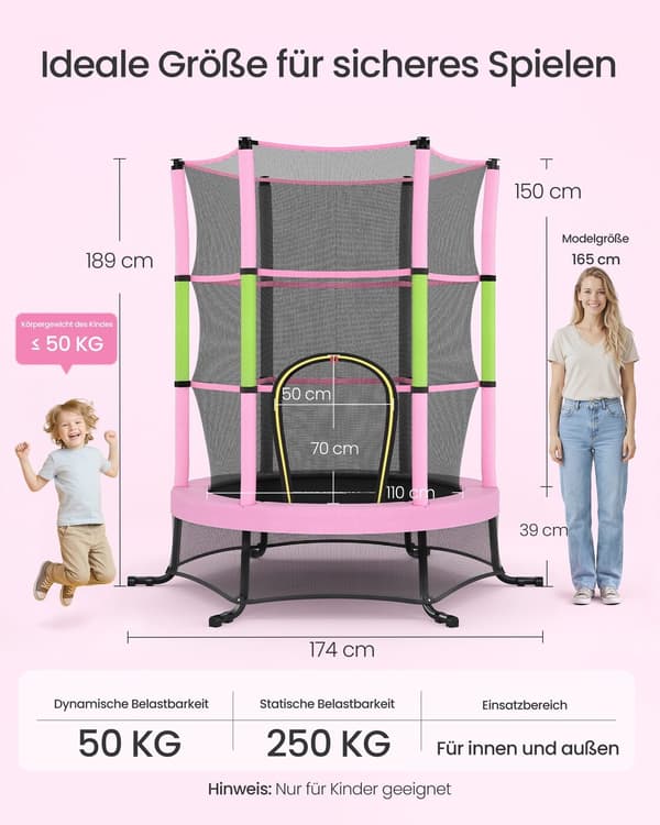 Trampoline, 174 cm, med sikkerhetsnett og kantbeskyttelse