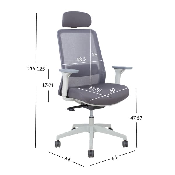 Kontorstol SANTO 64x64x115-125 cm Grå Mesh Stof