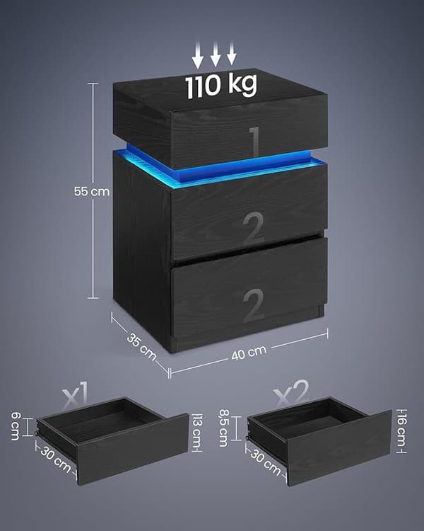Sengebord 40x35x55 cm Sort Opbevaring