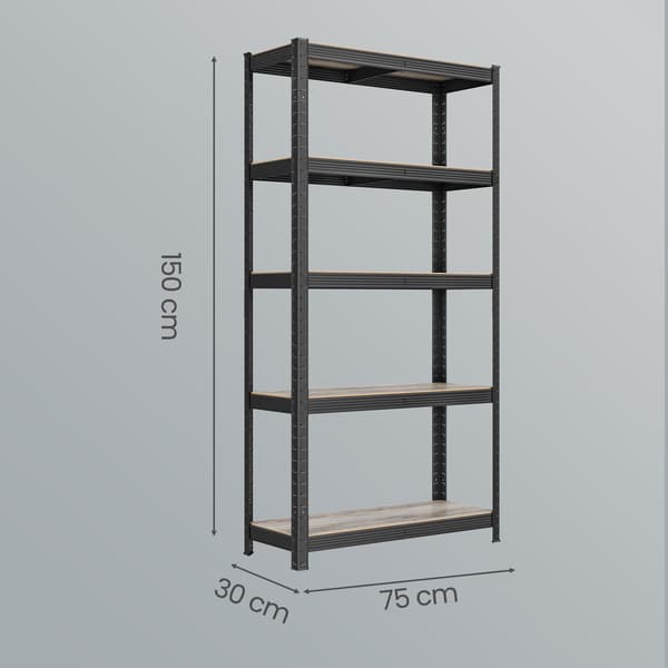 Robust hylle, 30x75x150 cm, Sølv, Stålramme