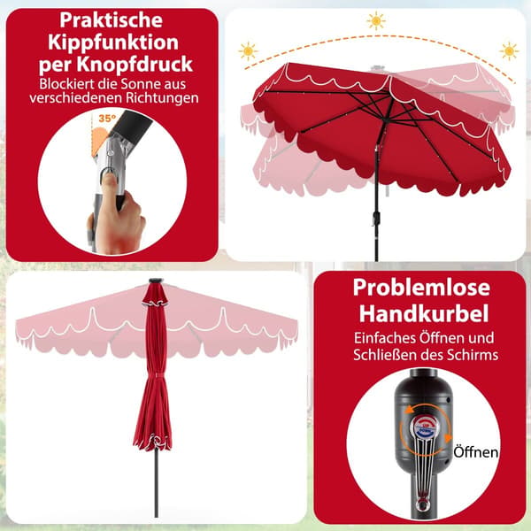 Aurinkovarjo LED-valaistuksella 307x253 cm punainen