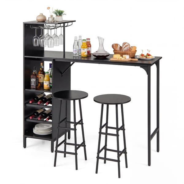 Barbord og barstole sæt 3 dele 120 cm sort