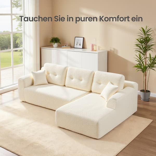 Sectionalsoffa 150x244x73 cm Vit Cord-tyg