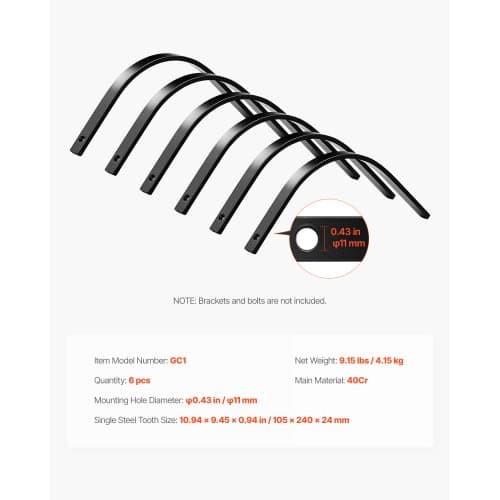 Rock Rake Tines, 278x240x24 mm, Stål