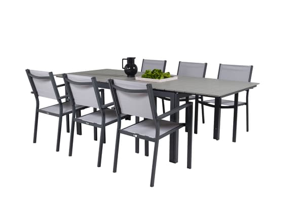 Spisebord og armlænestol sæt 160x90 cm sort grå malet træ