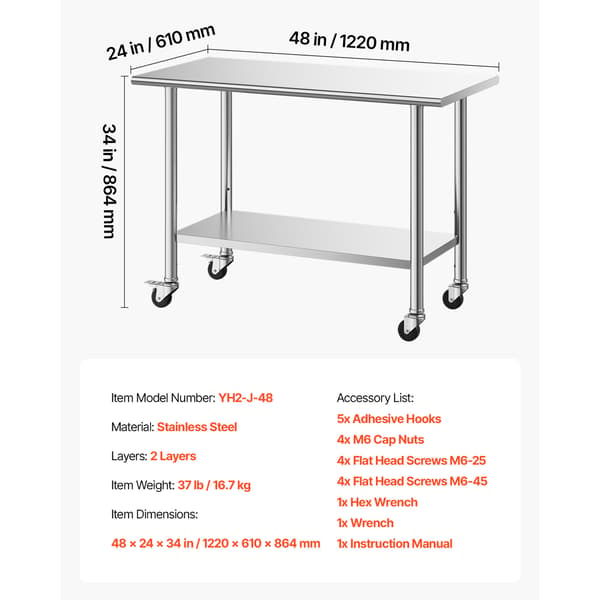 Arbejdsbord 61x122x86.4 cm Rustfrit Stål