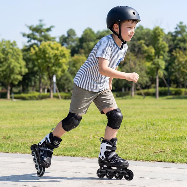 Justerbare Inline Skøjter 4 Størrelser Lysende Hjul Sort