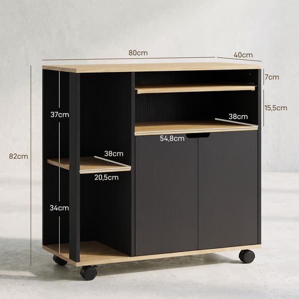 Køkkenvogn med opbevaring 80x40x82 cm sort/egetræ