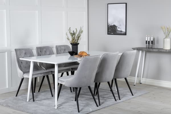 Spisebord og stole sæt Polar 180 cm hvid lys grå