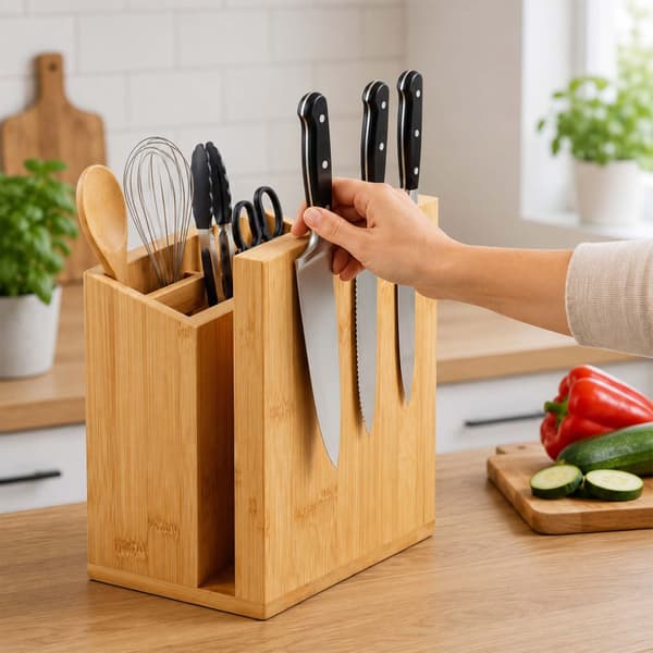 Magnetiskt knivställ med redskapshållare, bambu, Kodustaar