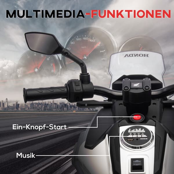 Elektrisk barnmotorcykel, 107x46x75 cm, Vit, Plast