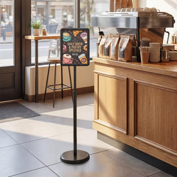 Skilt-holder stativ justerbar højde 76-131 cm sort