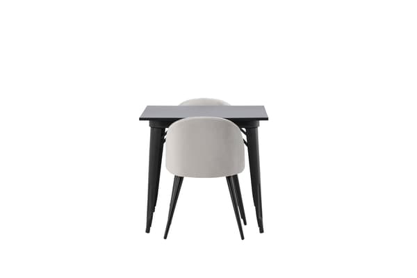 Spisebord og stol sæt Tempe sort MDF fløjl lys grå sort