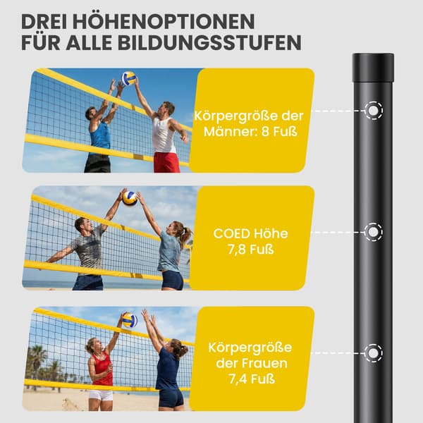 Volleyballnet sæt 950x100x248 cm sort stål