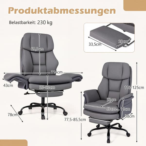 Kontorstol 25-45x30,5x46,5-49 tommer i grå