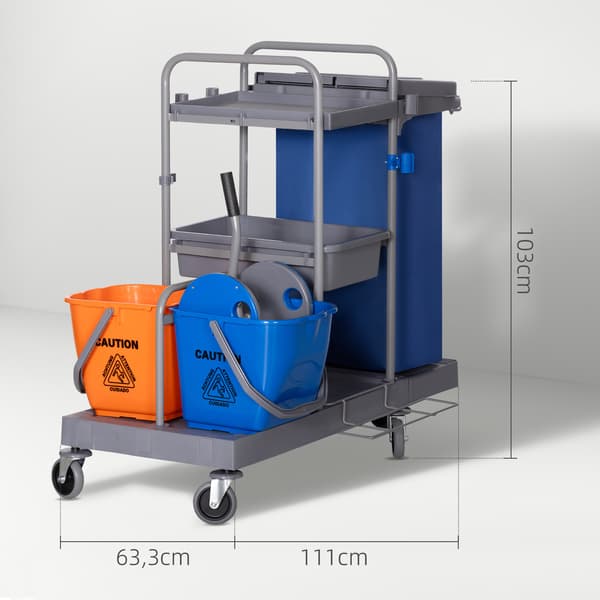 Städvagn, 111x63.3x103 cm, grå blå orange, plast