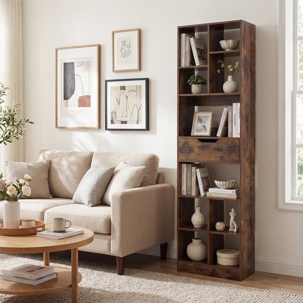 Bogreol med skuffe 50x24x180 cm rustik brun