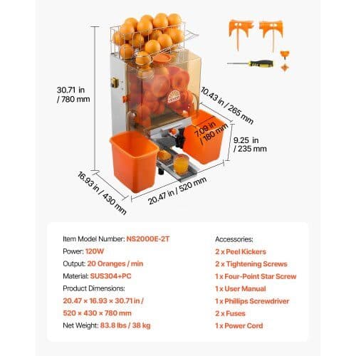 Professionel appelsinpresser NS2000E-2T 520x430x780 mm rustfrit stål