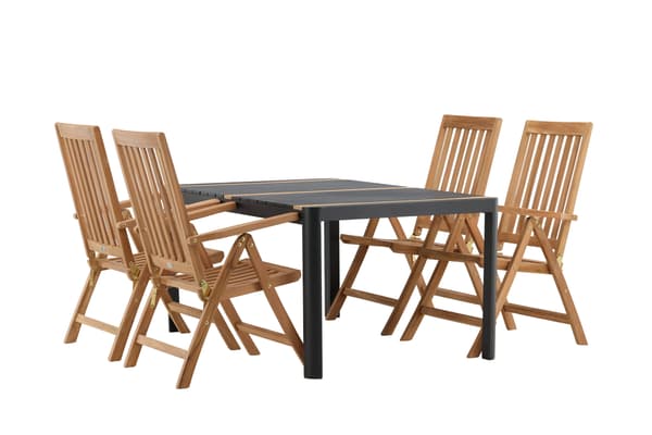 Spisebord og foldestol sæt 150x100 cm sort teak
