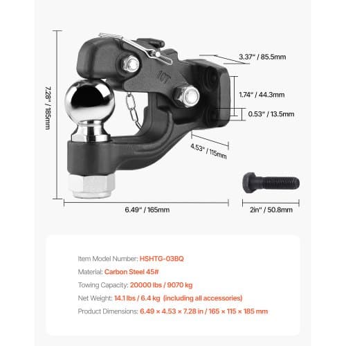 Pintle-krog, 165x115x185 mm, Sort, Stål