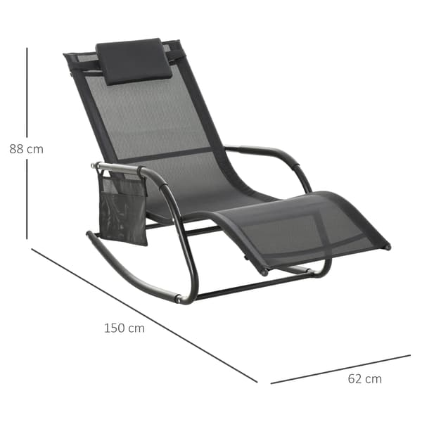 Gyngestol 150x62x88 cm sort/lysegrå