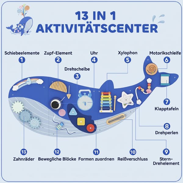 Montessori aktivitetsbräda valform 120x55,5x4 cm blå