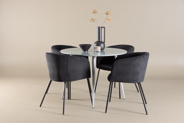 Spisebord Plaza med Berit stole, 100 cm, grå og sort MDF