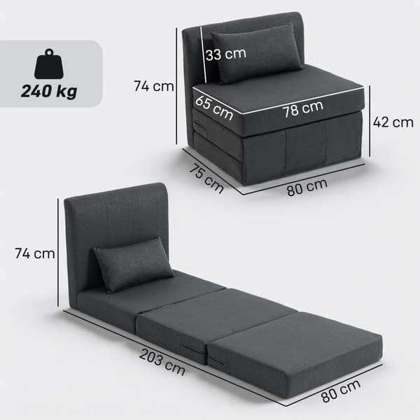 Soffa Säng 80x203x74 cm Mörkgrå Linne Tyg