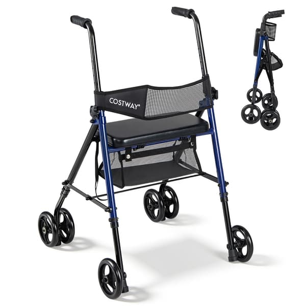 Sammenklappelig 4-hjulet rollator 59x64x75,5-93 cm blå/sort