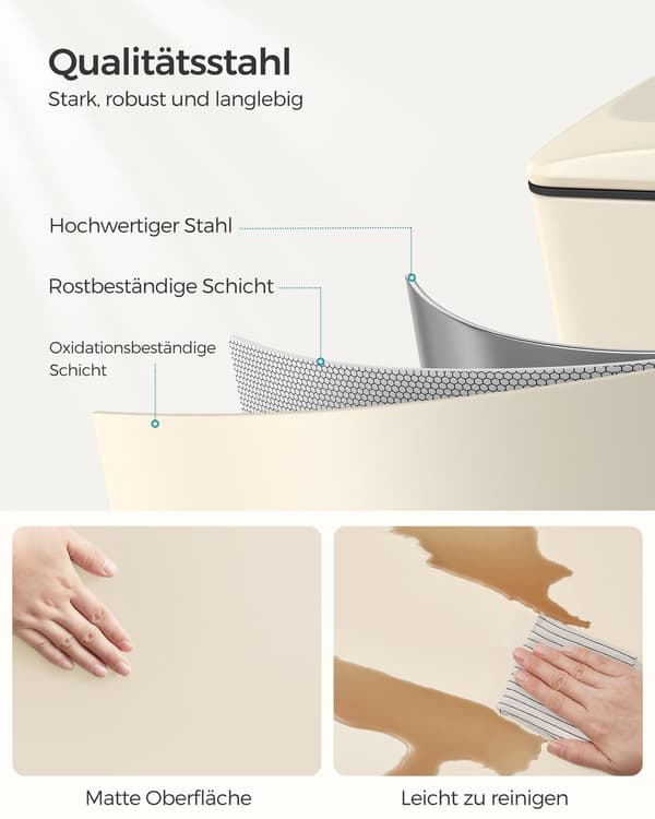 Søppelbøtte, 51.6x25.5x64.8 cm, Beige, Rustfritt stål