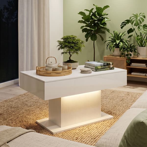LED-soffbord med förvaring 108x48x55 cm högblank vit