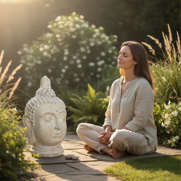 Buddha hoved statue, 78 cm, beige, Kodustaar