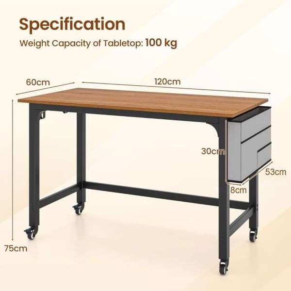 Mobil computerbord, 120x60x75 cm, Sort , Star