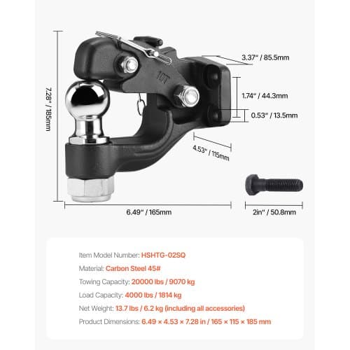 Pintle-krog, 165x115x185 mm, Sort, Stål