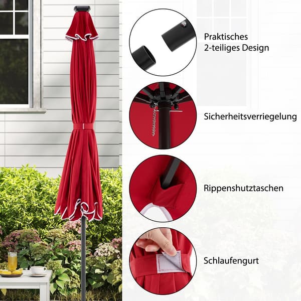Parasol med LED-belysning 307x253 cm rød