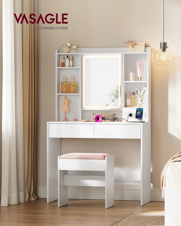 Sminkbord 40x90x145 cm Vit