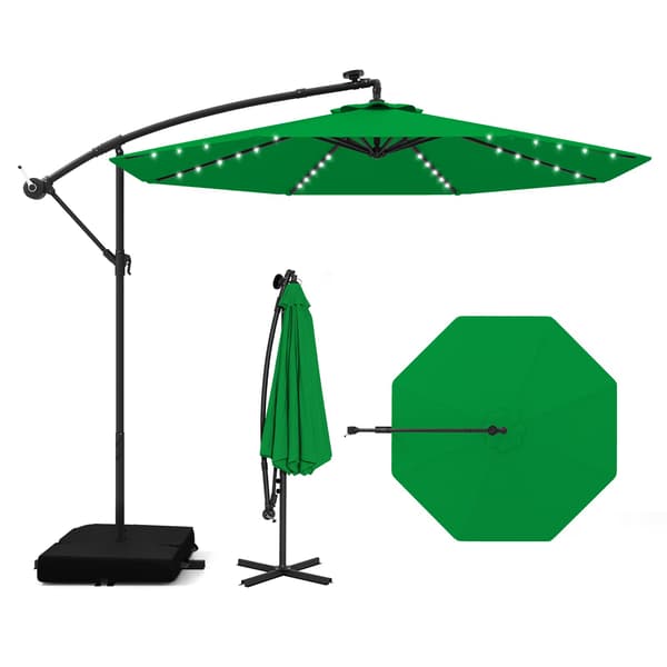 Svæveparasol Ø300 cm 32 solcelle-LED-lys grøn