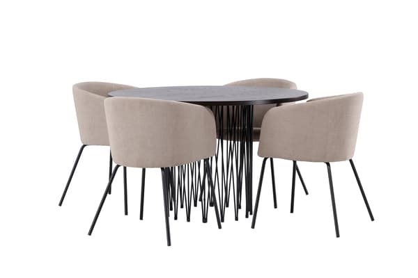 Spisebord og stol sæt 120 cm sort brun beige stof