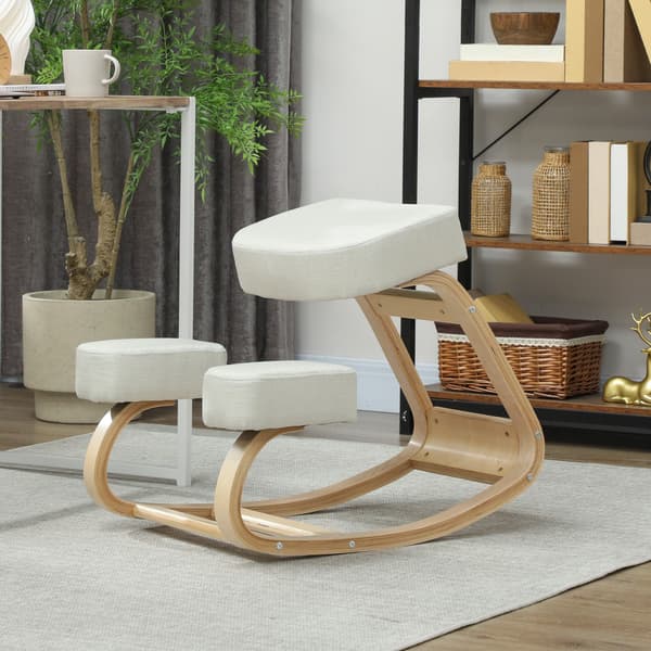 Ergonomisk knästol i björkträ, krämvit