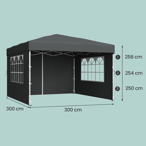 Paviljong 3x3x2,6 m Grå PE-plast og stål